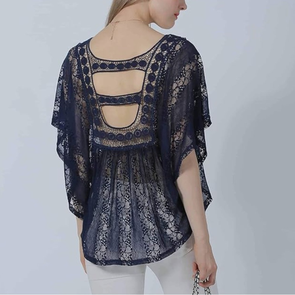 Black Lace Crochet Grunge Fairy Whimsigoth Witchy Vibes Gypsy Butterfly Top XL